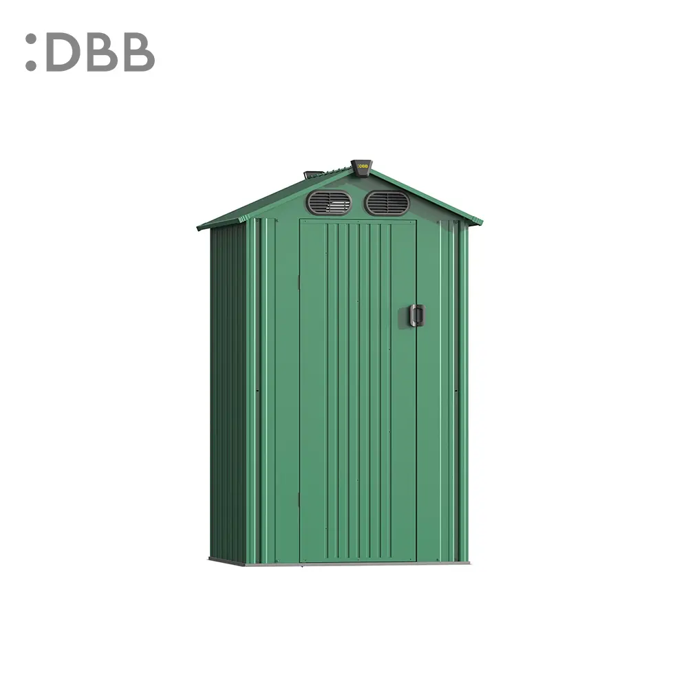 The correct method and precautions for assembling DBB metal storage sheds 4 KingSuper series metal garden shed with Gable roof green 4x4ft 1