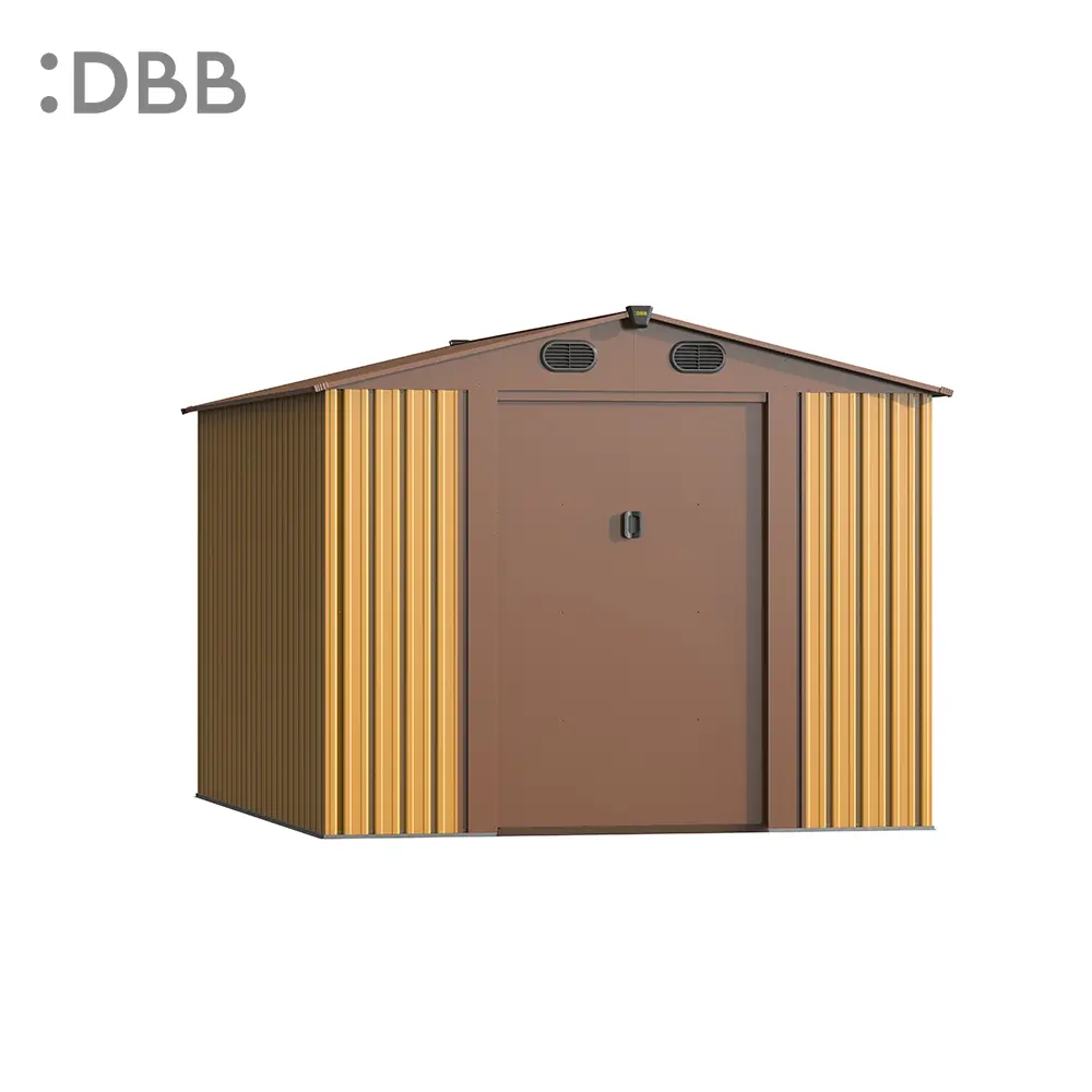 How to fix a metal shed on the ground more firmly 4 KingSuper series metal garden shed with Gable roof yellow brown