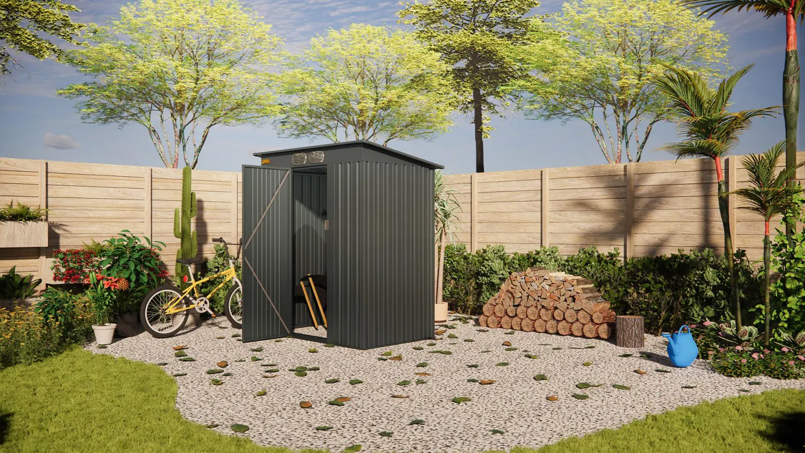 What are the advantages and disadvantages of plastic shed, metal shed and wood shed? 6 KingSuper series metal garden shed with Pent roof black2 5x3ft