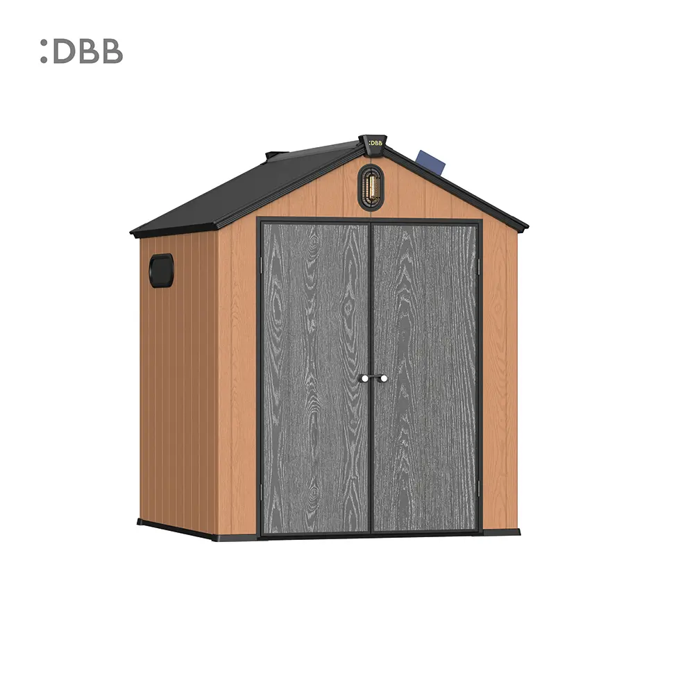 Six Practical Uses for Outdoor Plastic Cabins 2 Kingcenter series Intelligent Plastic Sheds with Gable roof Warm brown 6x6ft 2