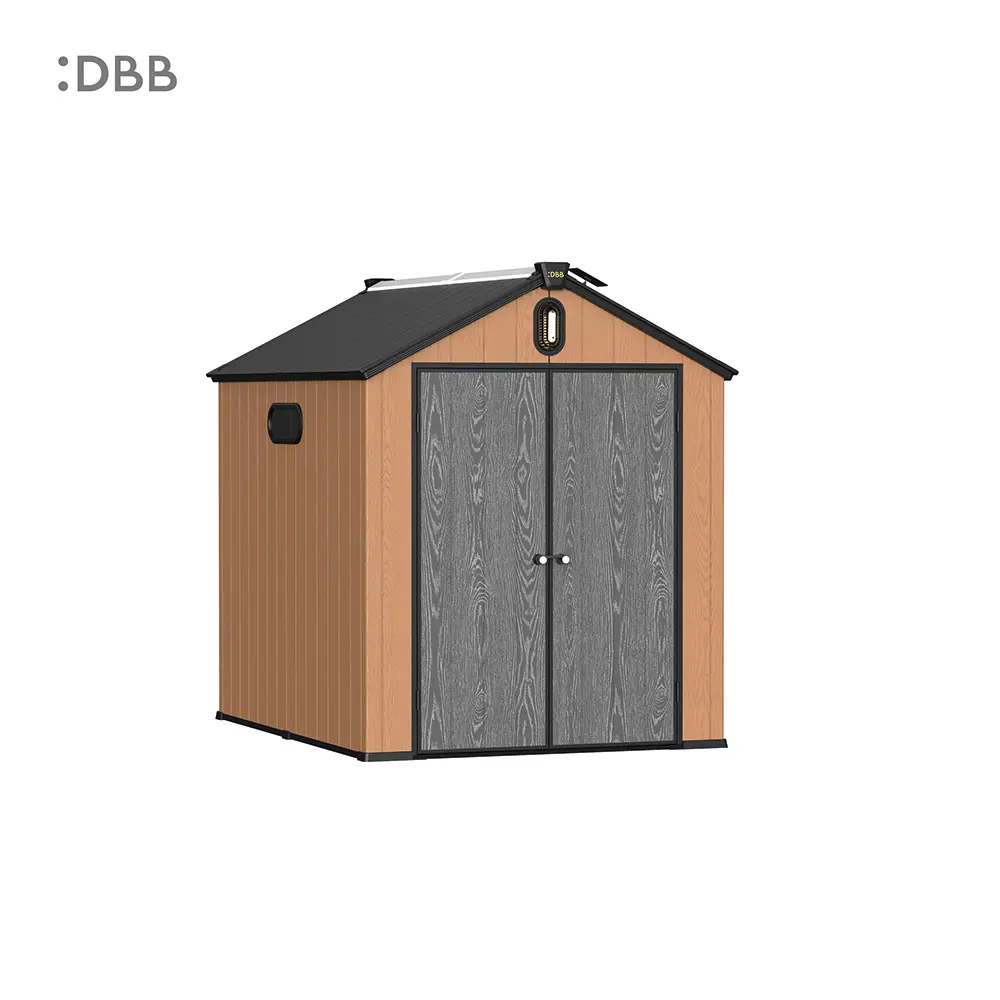 DBB Plastic sheds For Outdoor Patio Yard 4 Kingcenter series Intelligent Plastic Sheds with Gable roof Warm brown 6x8ft 1