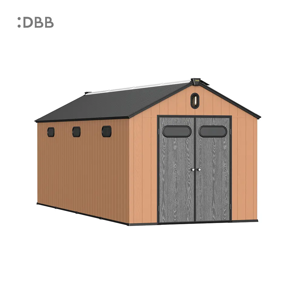 Does a Plastic Shed Need a Foundation? 2 Kingcenter series Intelligent Plastic Sheds with Gable roof Warm brown 8x20ft 1