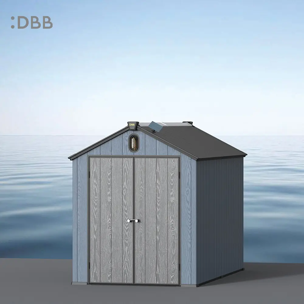 DBB brand plastic sheds are affordable, lightweight and convenient, waterproof and cold-resistant, insulated and have a long lifespan 3 Kingcenter series Intelligent Plastic Sheds with Gable roof blue ashes 6x10ft 4