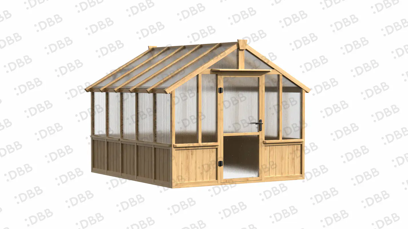 10 ft Wooden Gable Greenhouse with Solid Wood Base and Polycarbonate Panels 2 10-ft-wooden-gable-greenhouse-with-solid-wood-base-and-polycarbonate-panels-product-2