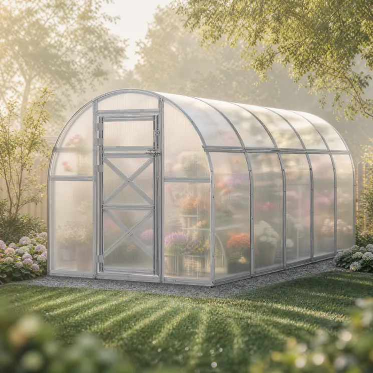 Sustainability 1 10x16-ft-steel-arched-roof-greenhouse-scene-1