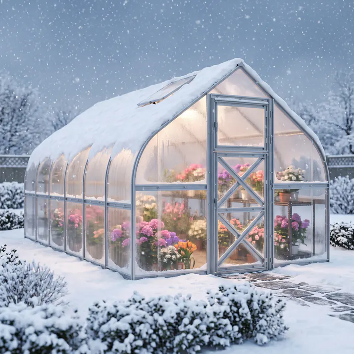 Sustainability 3 10x20-ft-steel-curved-eave-gable-roof-greenhouse-scene-2