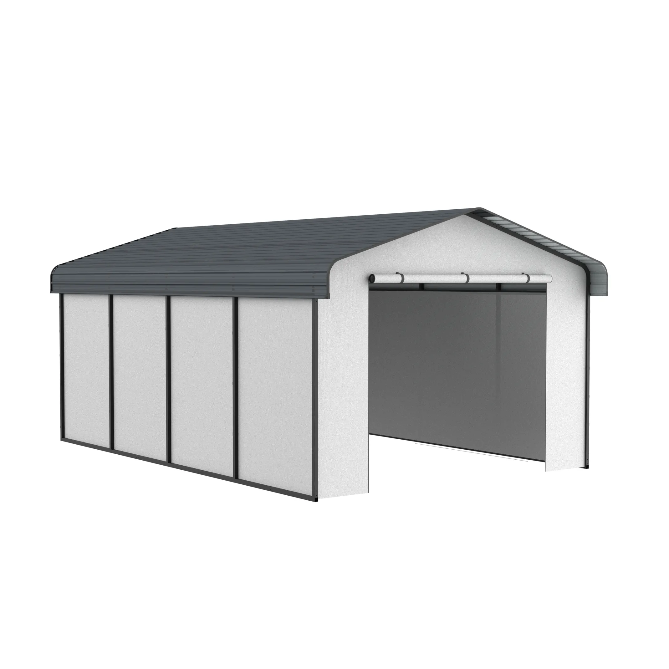 12 x 20 ft Metal Carport with Fabric Sidewalls and Horizontal Tile Roof 4 12x20-ft-metal-carport-with-fabric-sidewalls-and-horizontal-tile-roof-product-4