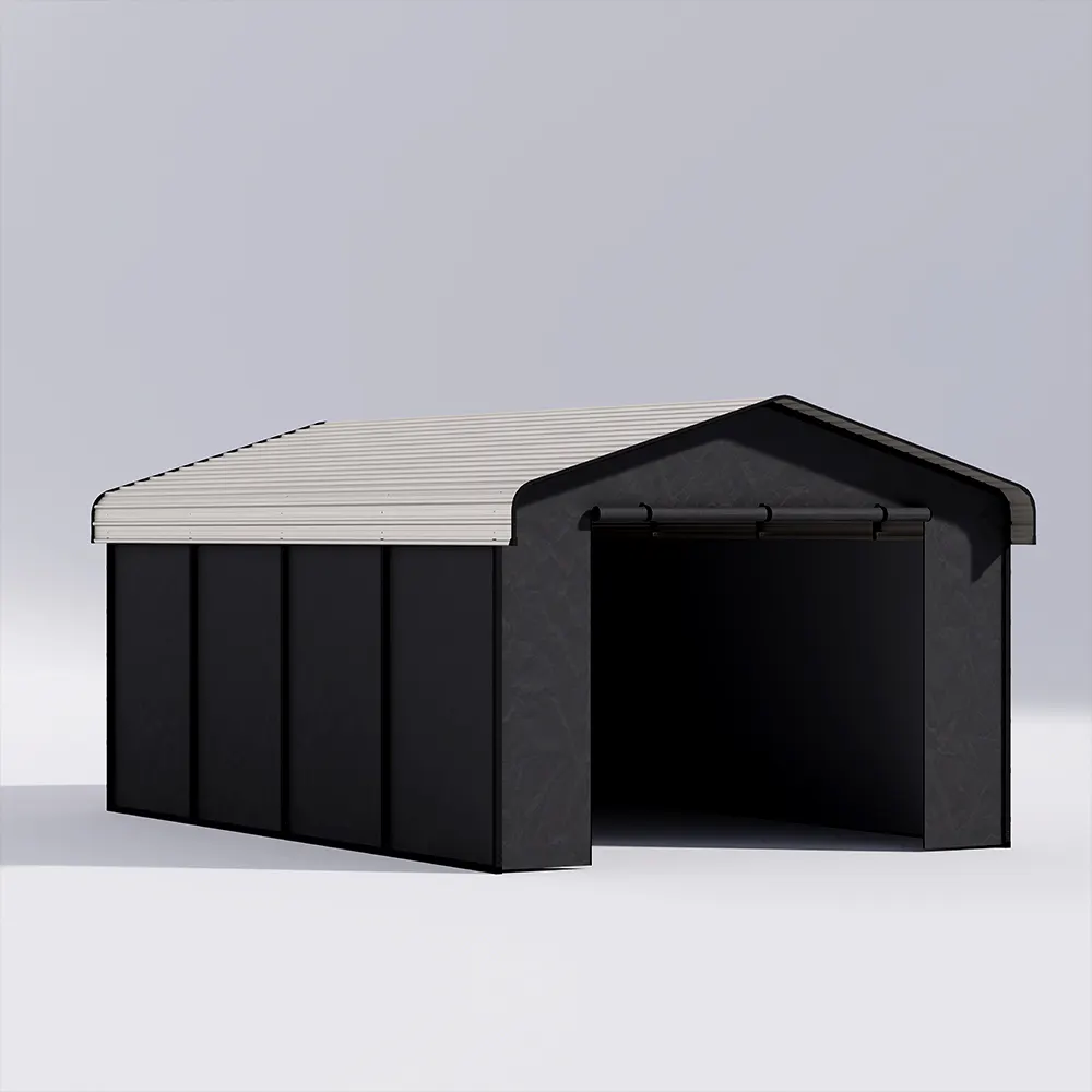 12 x 20 ft Metal Carport with Fabric Sidewalls and Horizontal Tile Roof 5 12x20-ft-metal-carport-with-fabric-sidewalls-and-horizontal-tile-roof-product-5