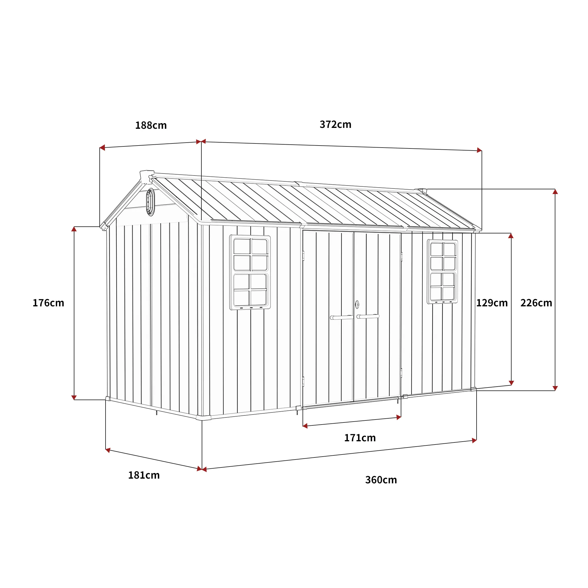 12x6-ft-gable-roof-resin-storage-shed-kc2-linedrawing-3