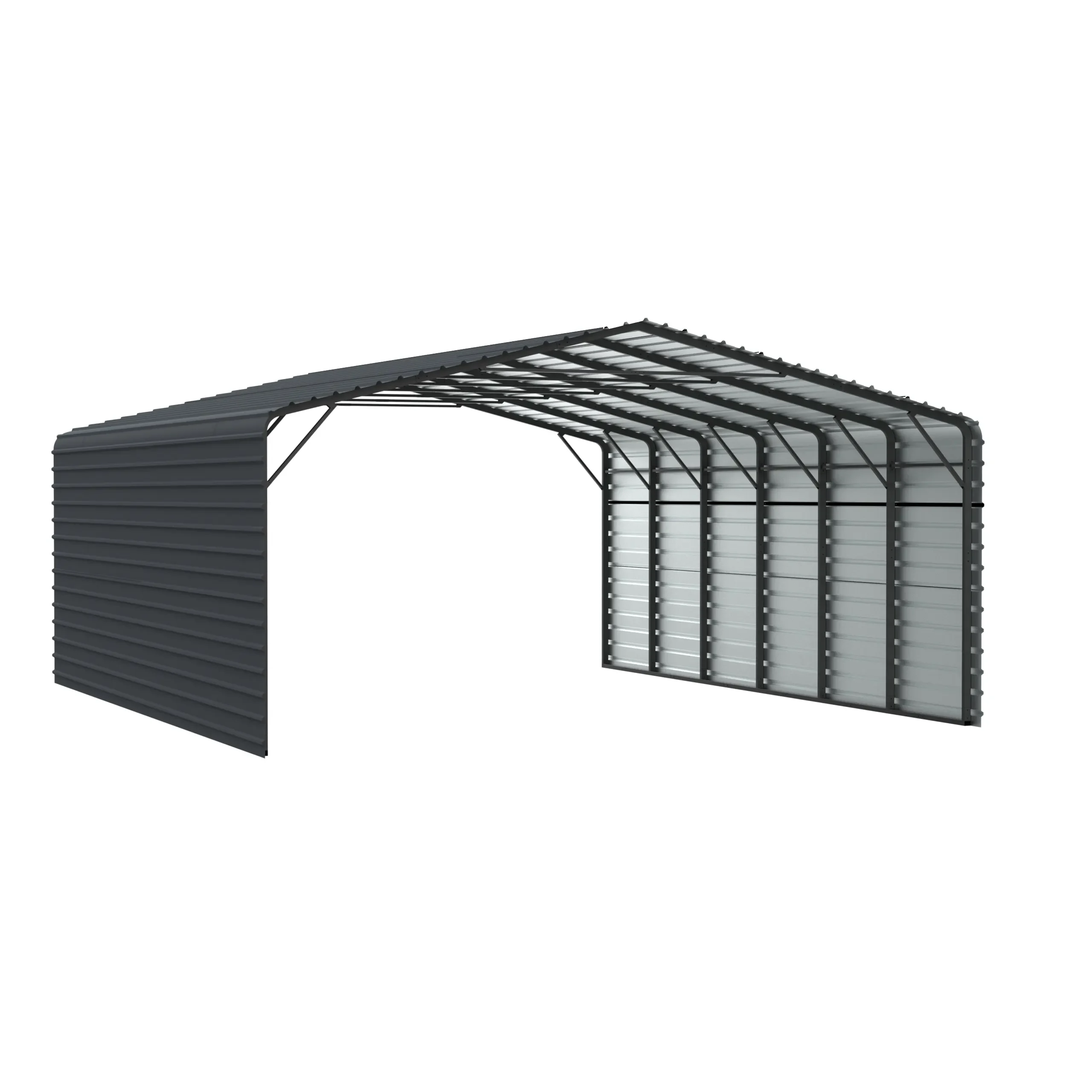 24 x 30 ft Side-Enclosed Metal Carport with Horizontal Tile Roof 1 24x30-ft-side-enclosed-metal-carport-with-horizontal-tile-roof-product-scaled