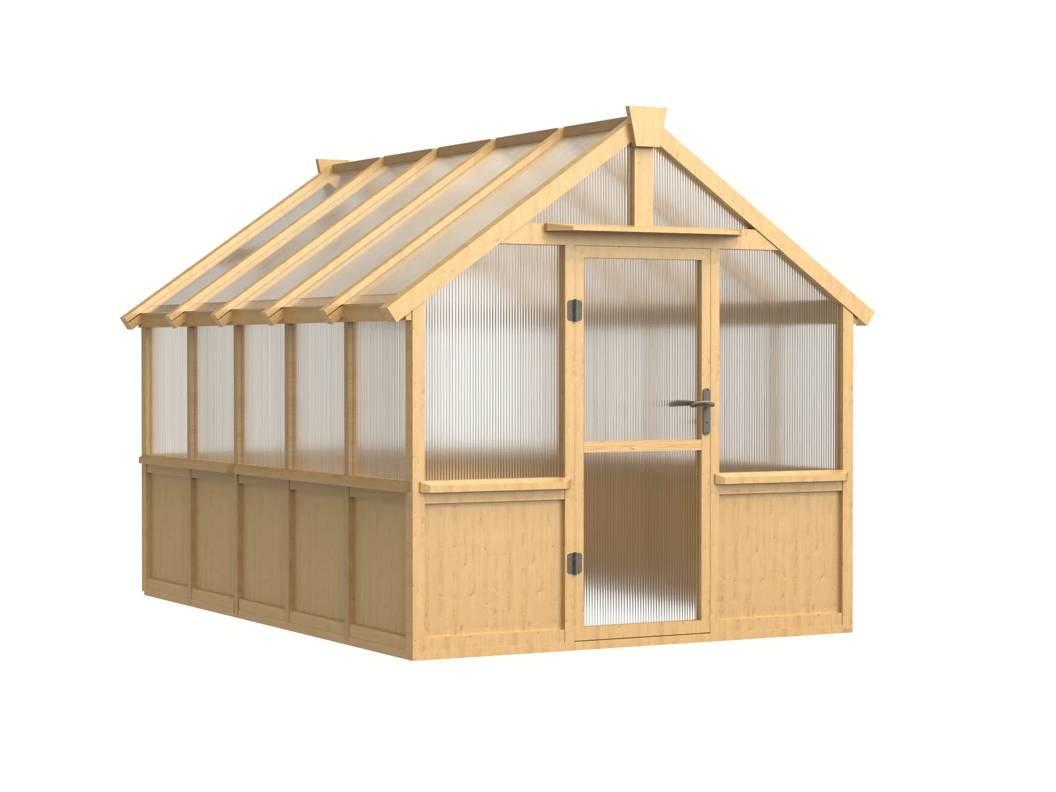 8 ft Wooden Gable Greenhouse with Solid Wood Base and Polycarbonate Panels 6 8-ft-wooden-gable-greenhouse-with-solid-wood-base-and-polycarbonate-panels-product-6