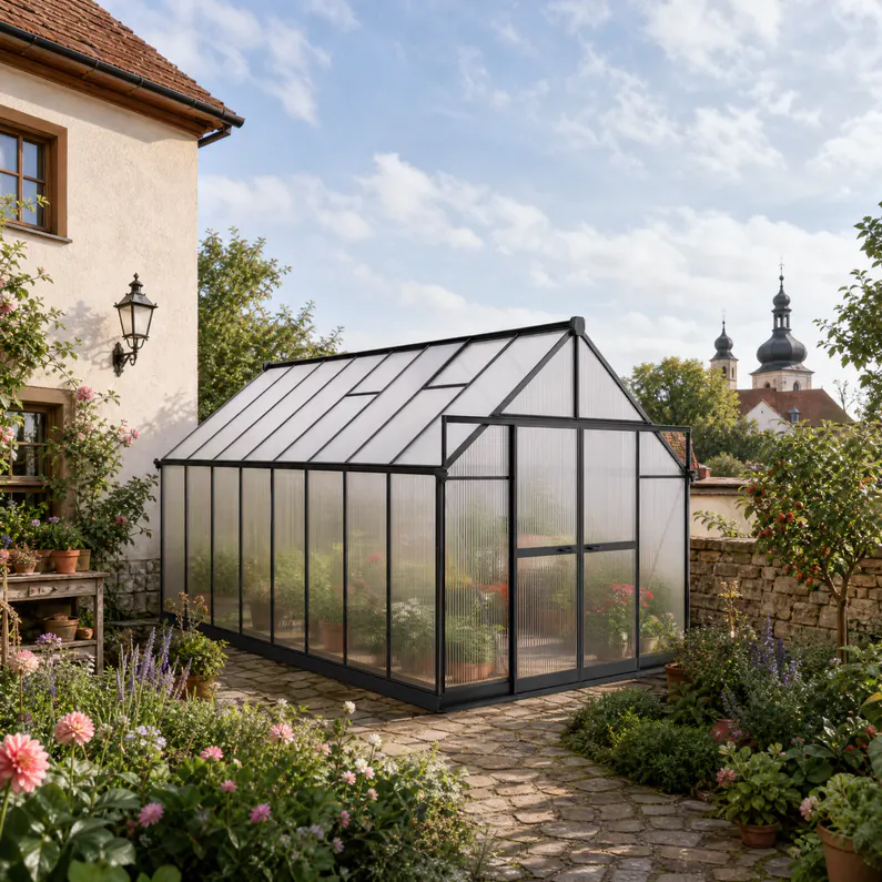 Aluminum Fabrication 9 8x16-ft-aluminium-gable-roof-greenhouse-with-polycarbonate-panels-s-series-scene-2