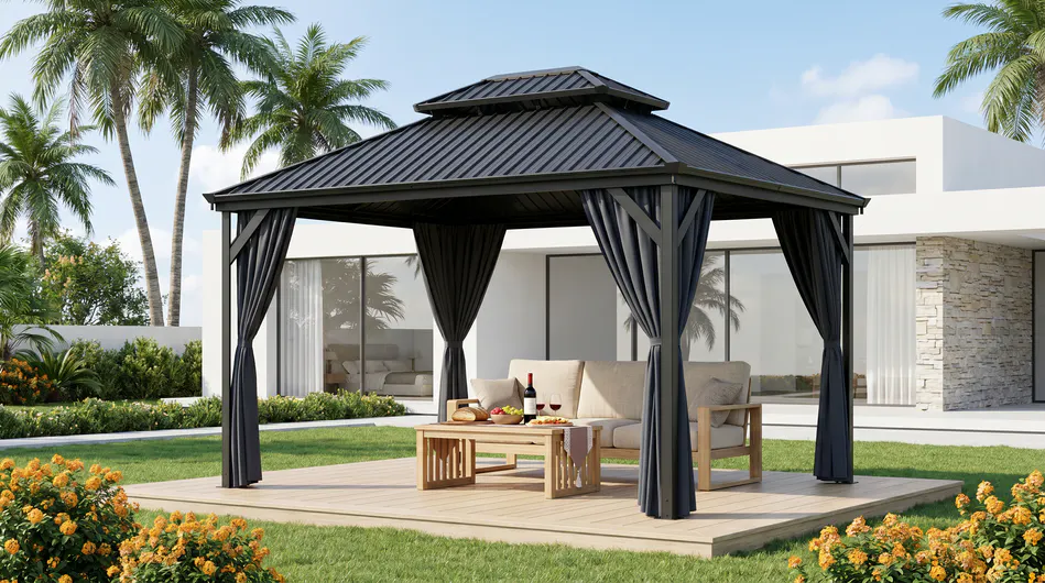 DIY Retailer Chains Buyer Program 14 freestanding-metal-double-roof-pergola-scene-1