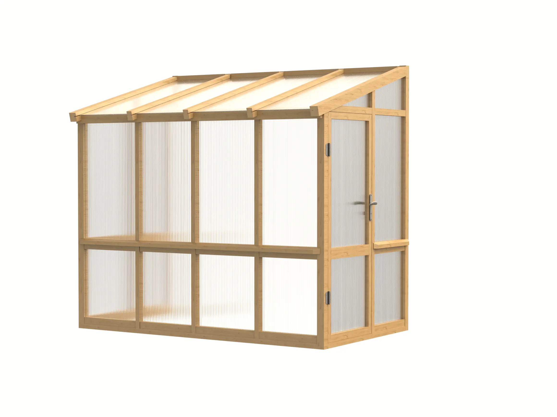 Wooden Lean-To Greenhouse with Full-Height Polycarbonate Panels 1 wooden-lean-to-greenhouse-with-full-height-polycarbonate-panels-product-1