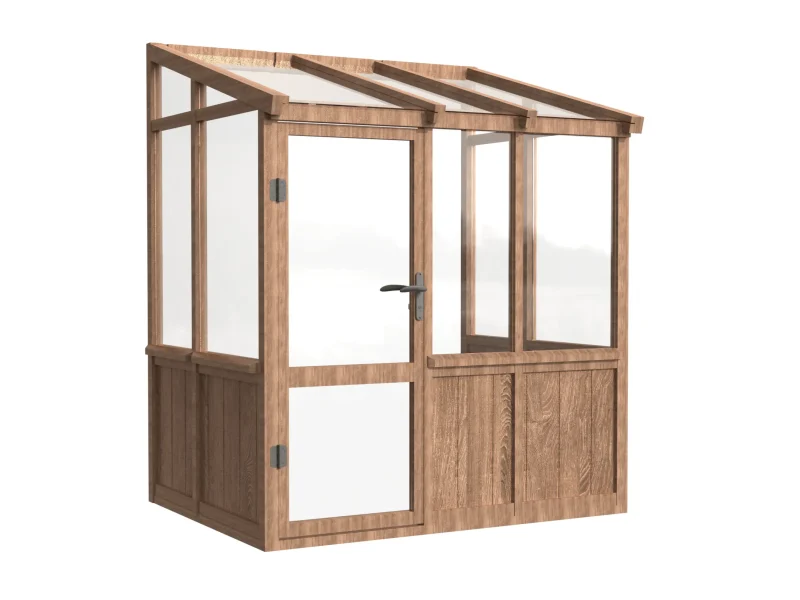 Wooden Lean-To Greenhouse with Solid Wood Base and Glass Panels 5 wooden-lean-to-greenhouse-with-solid-wood-base-and-glass-panels-product-1