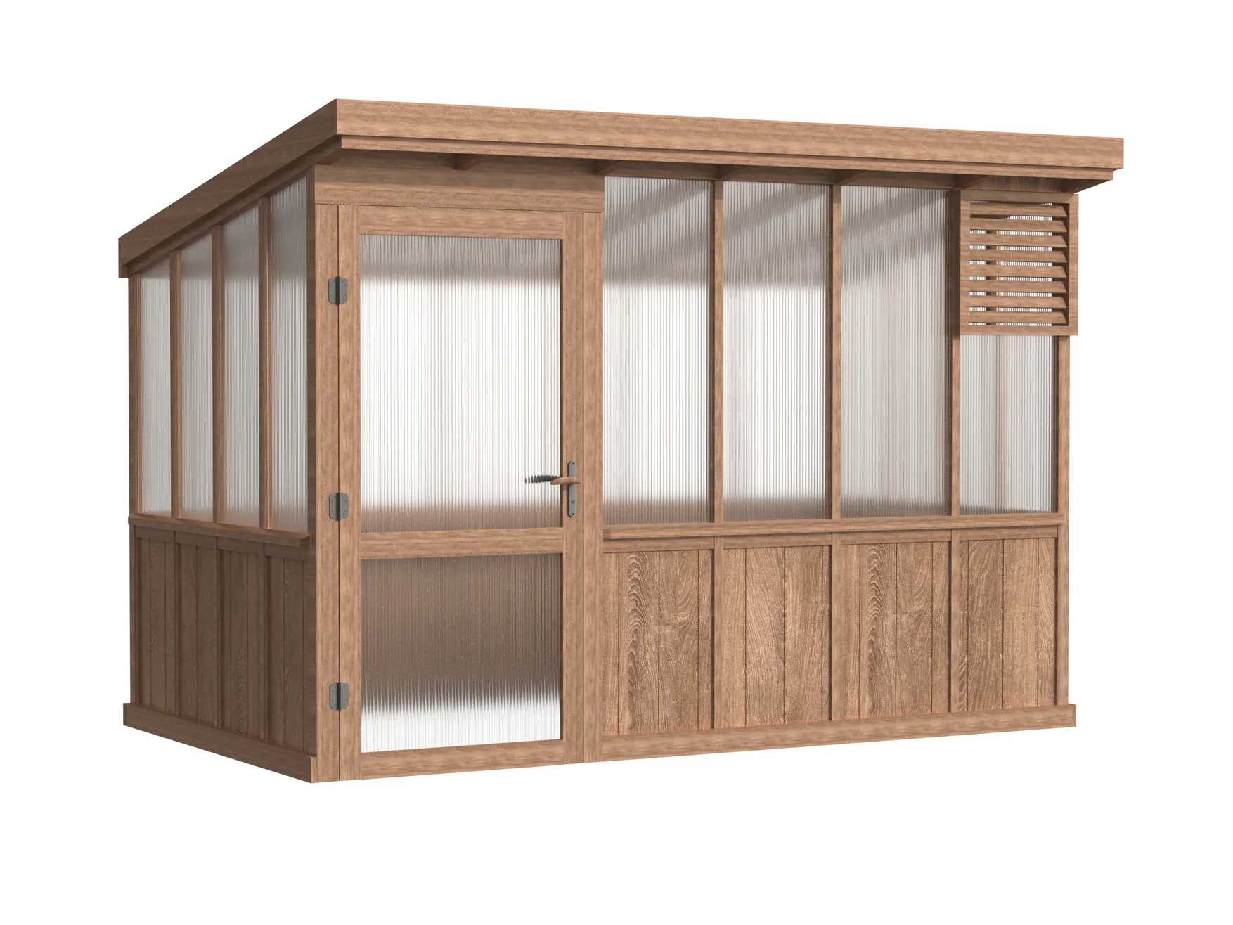 Wooden Pent Roof Greenhouse with Solid Wood Base and Polycarbonate Panels 2 wooden-pent-roof-greenhouse-with-solid-wood-base-and-polycarbonate-panels-product-2