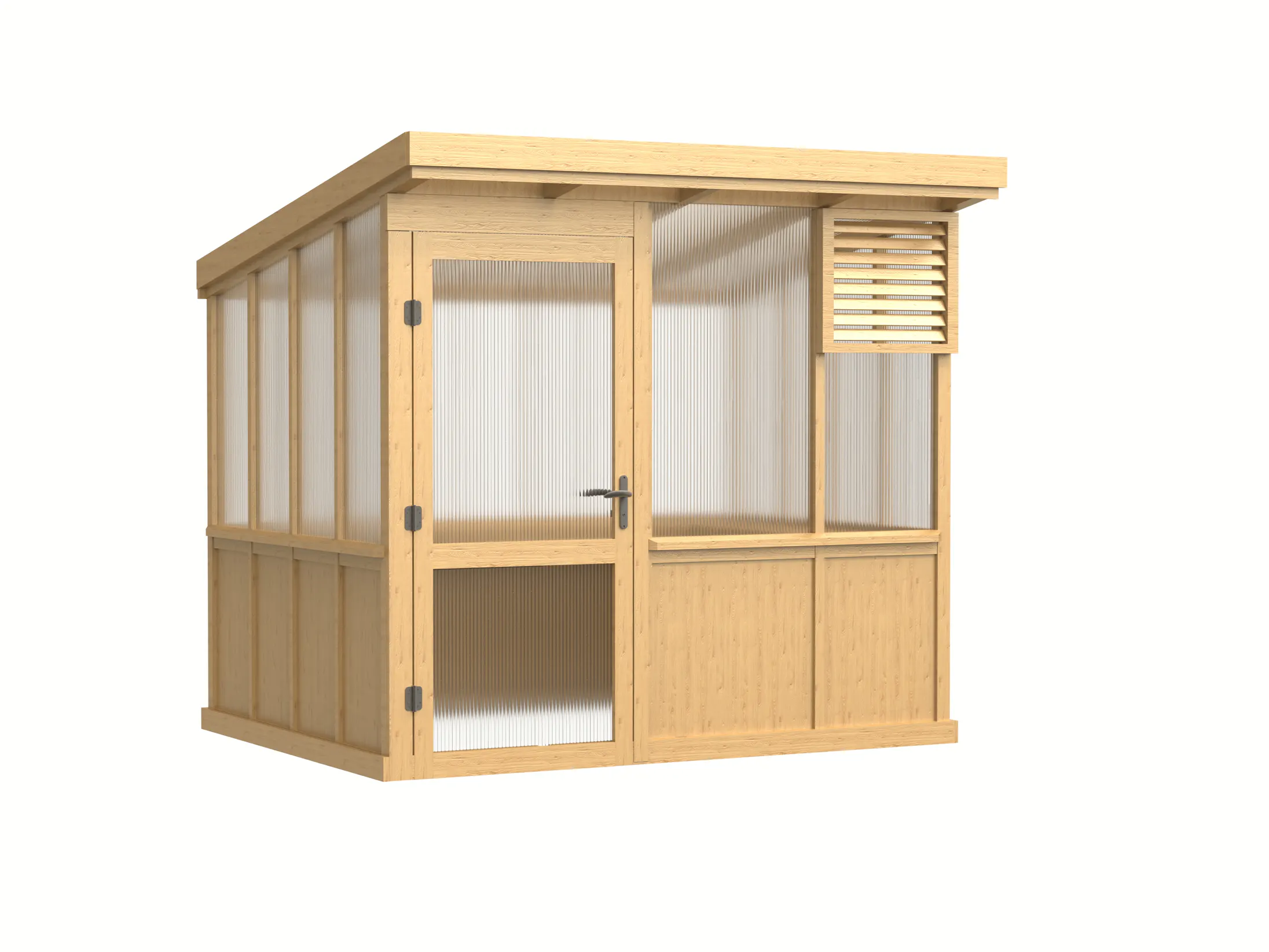 Wooden Pent Roof Greenhouse with Solid Wood Base and Polycarbonate Panels 4 wooden-pent-roof-greenhouse-with-solid-wood-base-and-polycarbonate-panels-product-4