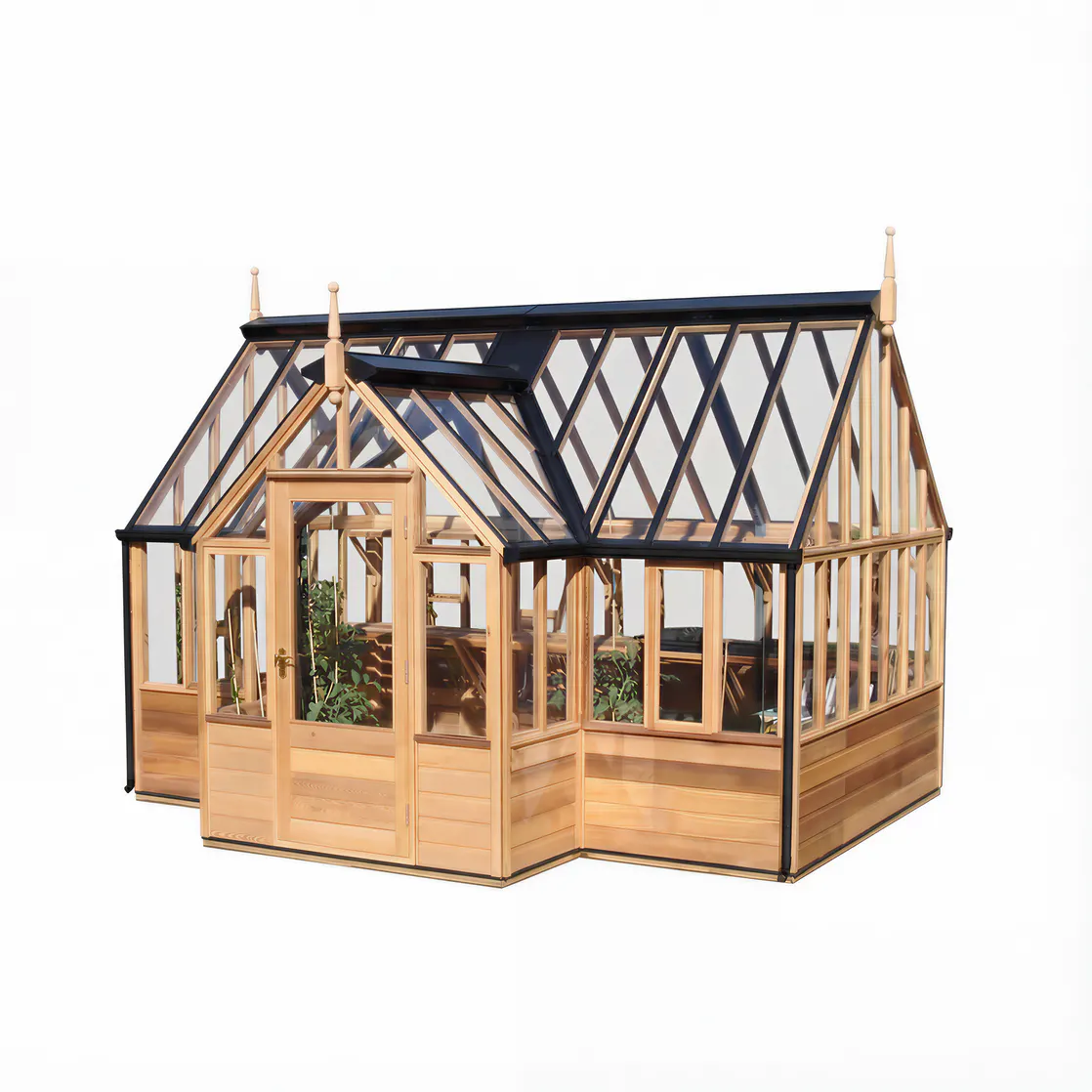 Wooden T-Shaped Greenhouse with Solid Wood Base and Glass Panels 2 wooden-t-shaped-greenhouse-with-solid-wood-base-and-glass-panels-product-2
