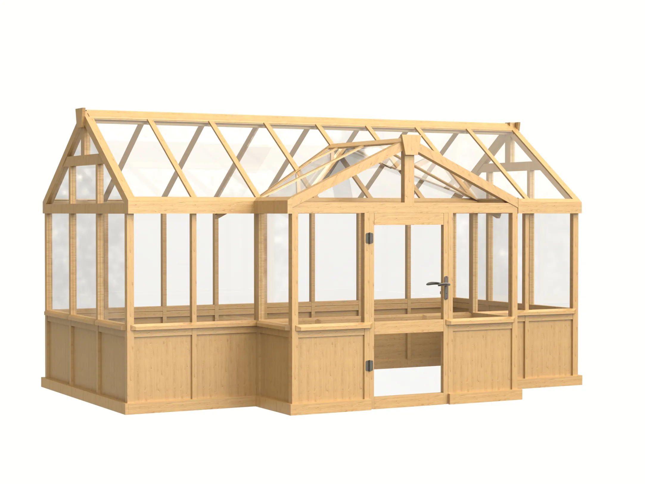 Wooden T-Shaped Greenhouse with Solid Wood Base and Glass Panels 4 wooden-t-shaped-greenhouse-with-solid-wood-base-and-glass-panels-product-4