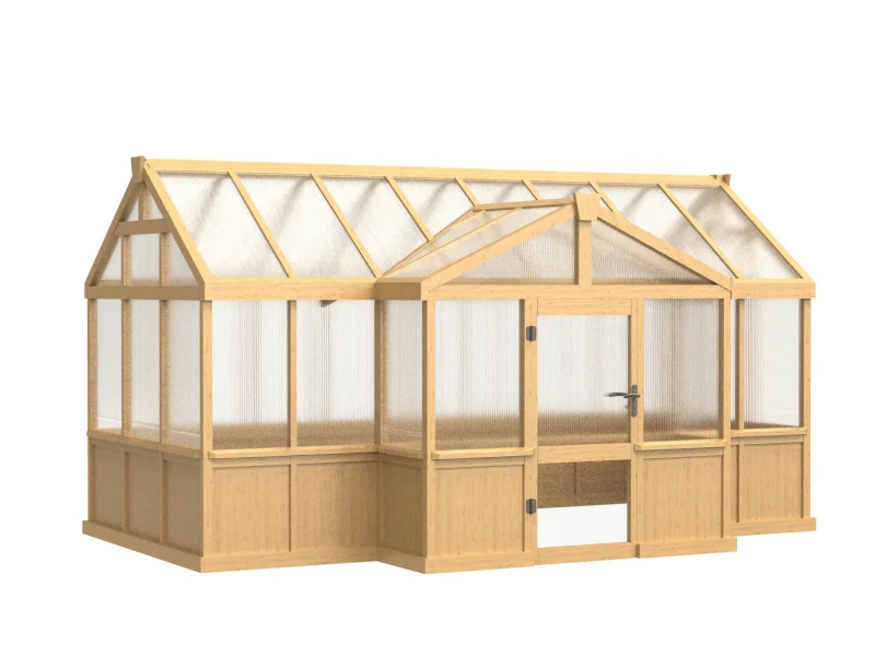 Wooden T-Shaped Greenhouse with Solid Wood Base and Polycarbonate Panels 1 wooden-t-shaped-greenhouse-with-solid-wood-base-and-polycarbonate-panels-product-1