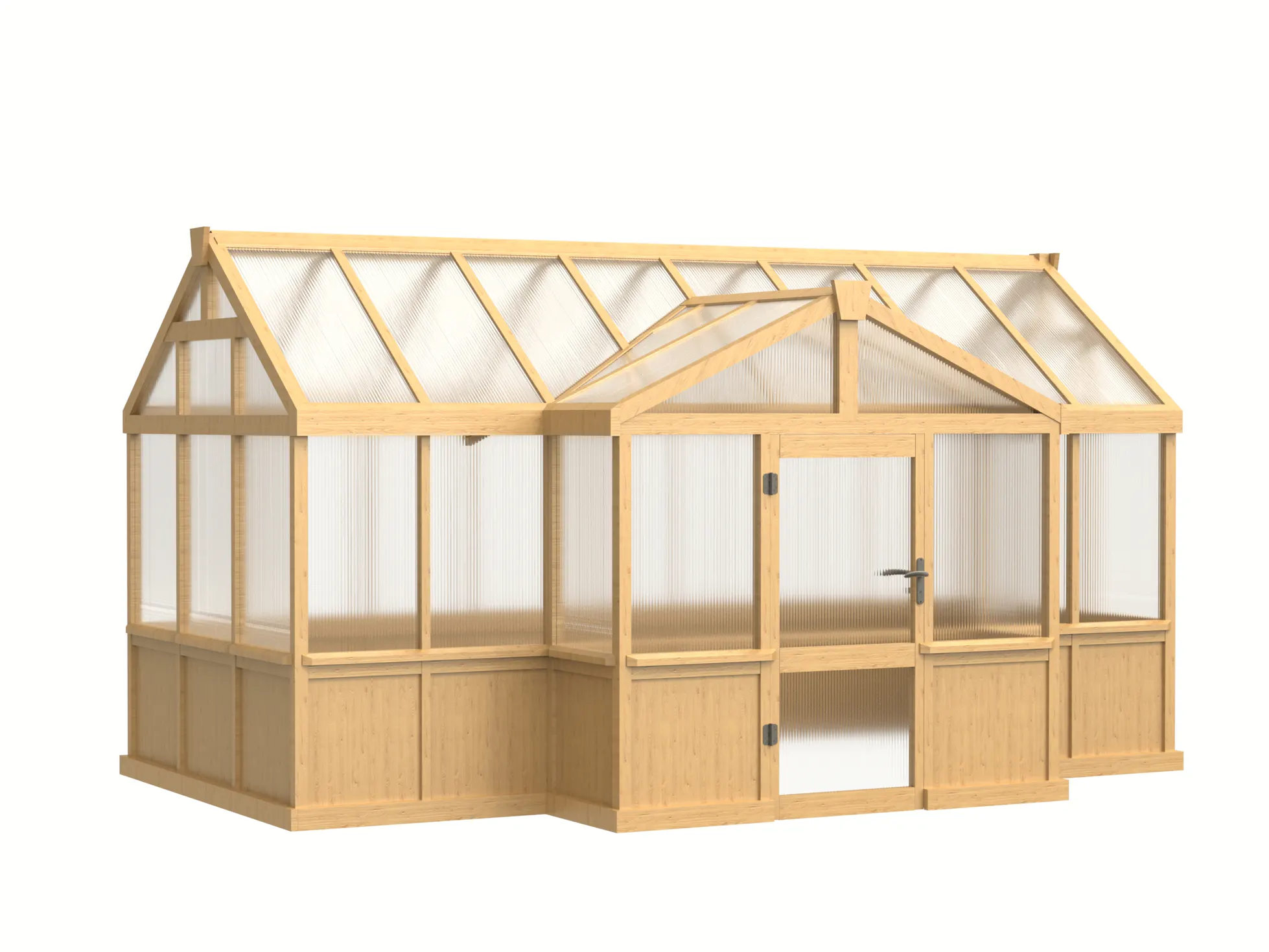 Wooden T-Shaped Greenhouse with Solid Wood Base and Polycarbonate Panels 2 wooden-t-shaped-greenhouse-with-solid-wood-base-and-polycarbonate-panels-product-2