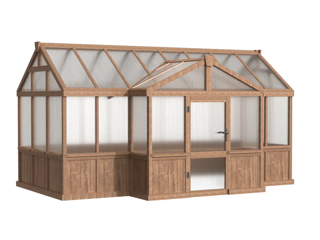 Wooden T-Shaped Greenhouse with Solid Wood Base and Polycarbonate Panels 3 wooden-t-shaped-greenhouse-with-solid-wood-base-and-polycarbonate-panels-product-3