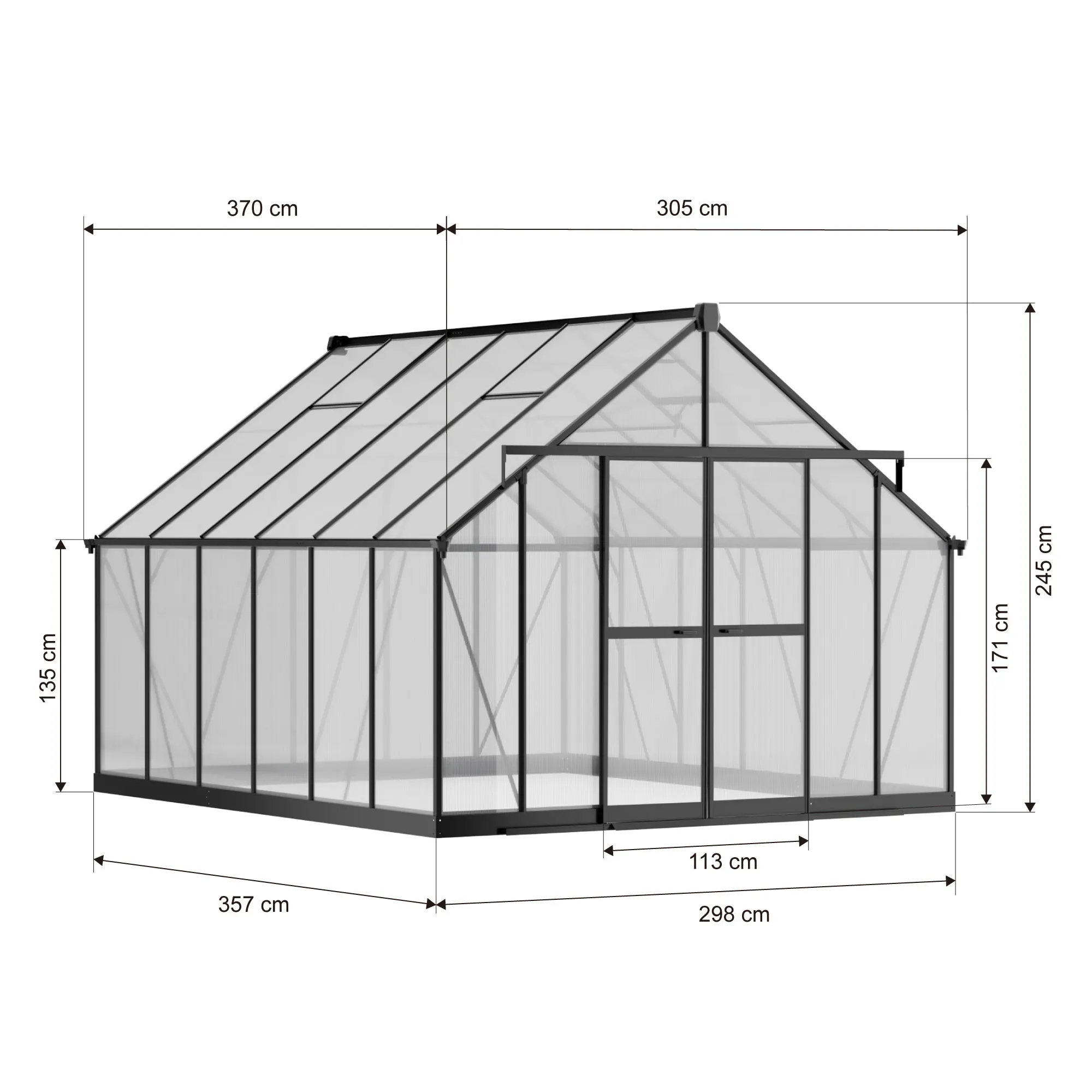 10x12-ft-aluminium-gable-roof-greenhouse-with-polycarbonate-panels-s-series-linedrawing-1