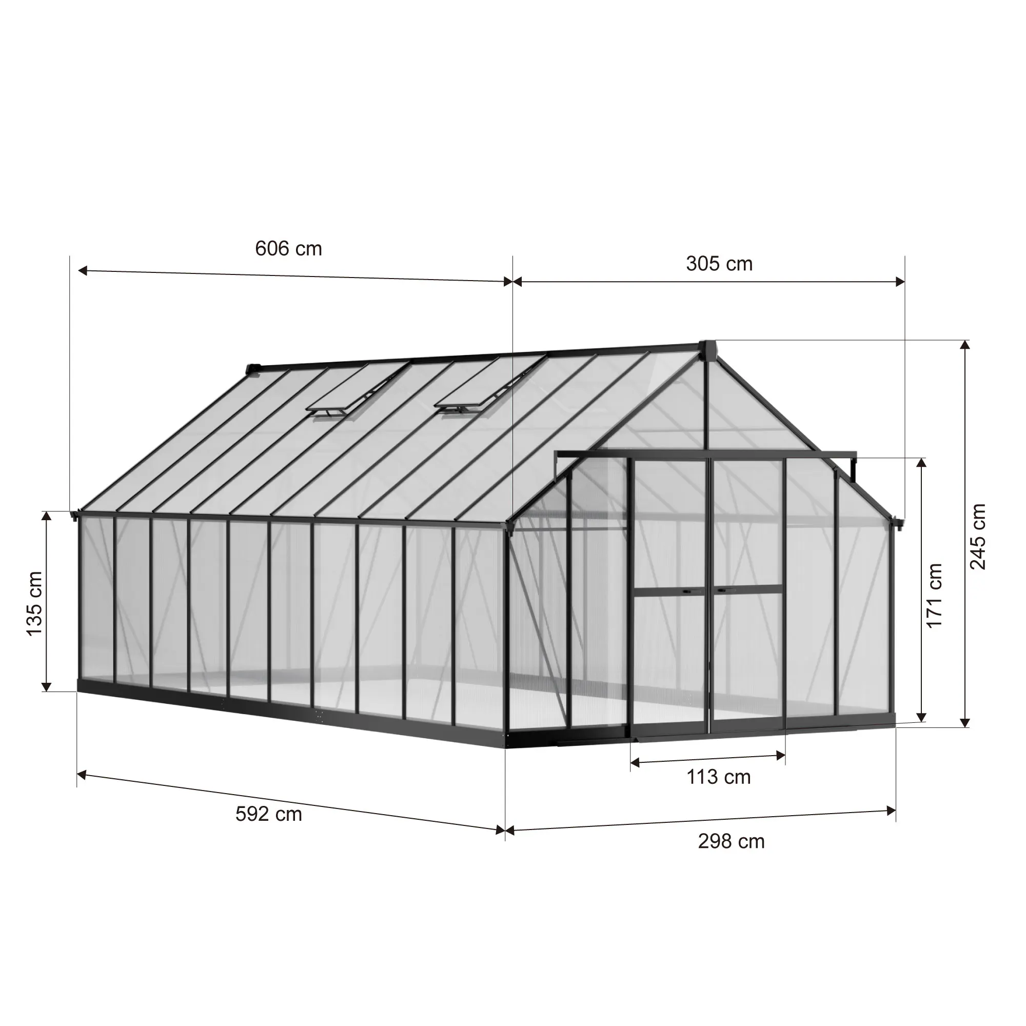 10x20-ft-aluminium-gable-roof-greenhouse-with-polycarbonate-panels-s-series-linedrawing-1