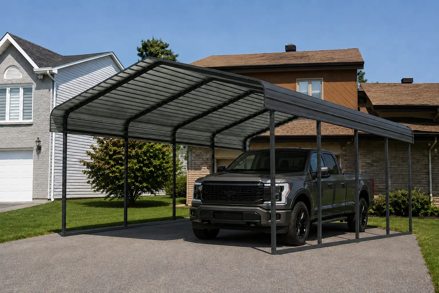 DIY Retailer Chains Buyer Program 16 12x20-ft-open-sided-metal-carport-with-horizontal-tile-roof-scene
