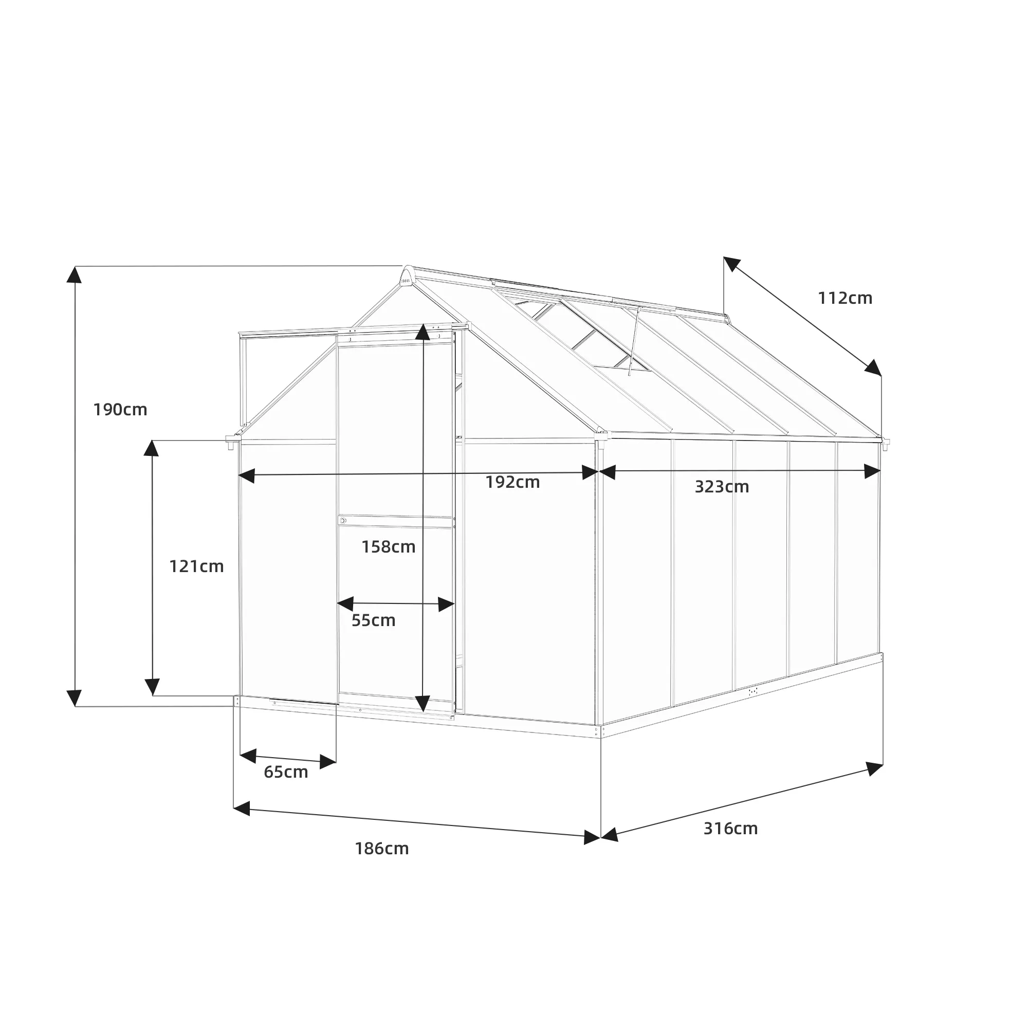 6x10-ft-aluminium-gable-roof-greenhouse-l-series-linedrawing-1