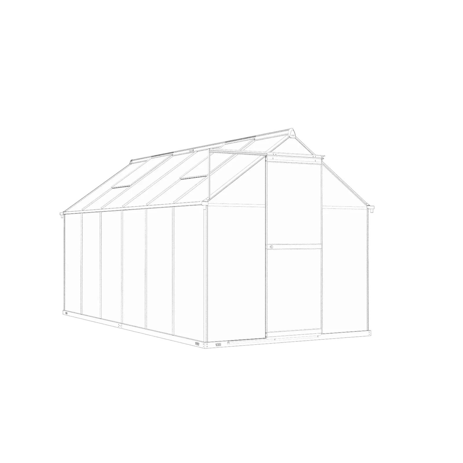 6x12-ft-aluminium-gable-roof-greenhouse-l-series-linedrawing-1