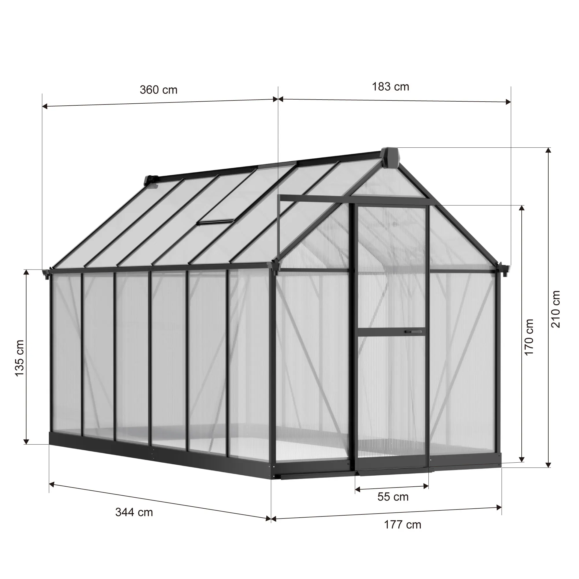 6x12-ft-aluminium-gable-roof-greenhouse-with-polycarbonate-panels-s-series-linedrawing-1