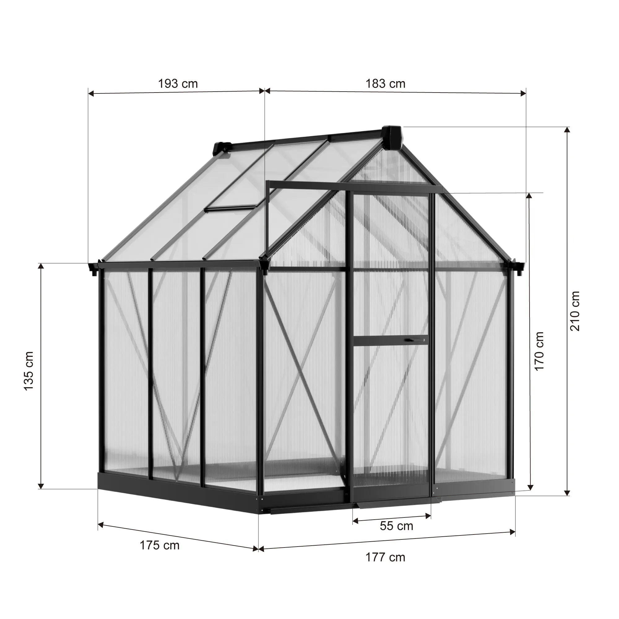 6x6-ft-aluminium-gable-roof-greenhouse-with-polycarbonate-panels-s-series-linedrawing-1