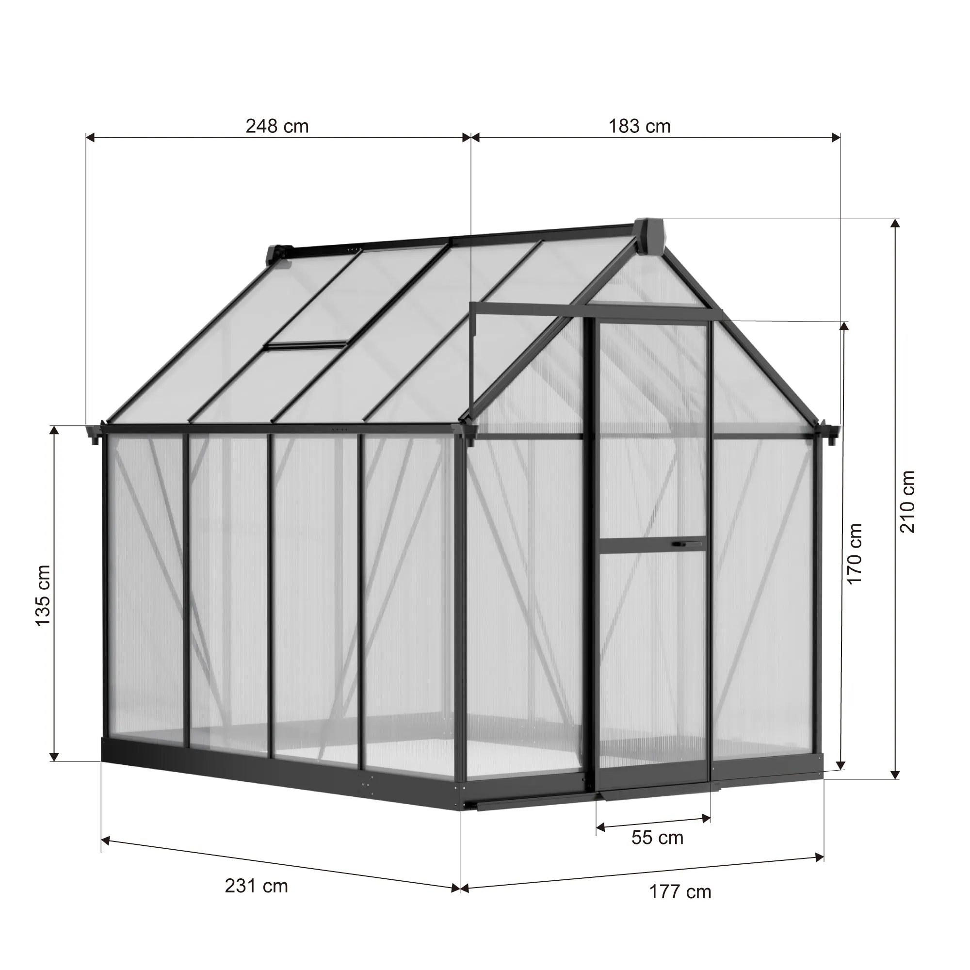 6x8-ft-aluminium-gable-roof-greenhouse-with-polycarbonate-panels-s-series-linedrawing-1