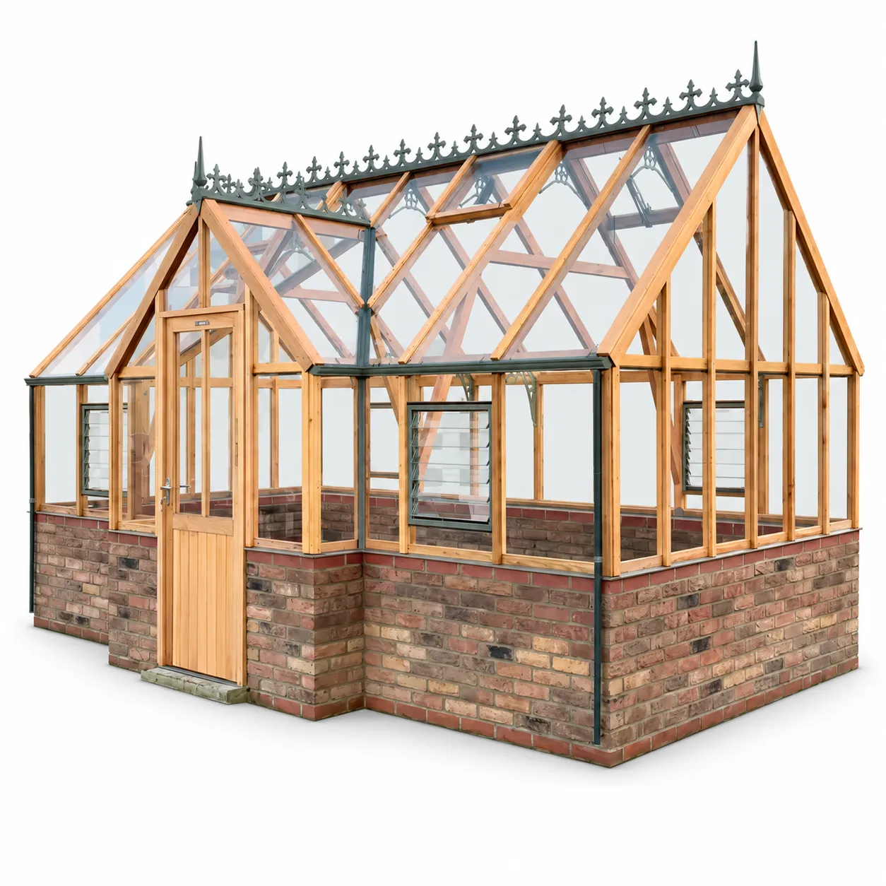 Wooden T-Shaped Greenhouse with Solid Wood Base and Glass Panels 1 wooden-greenhouse